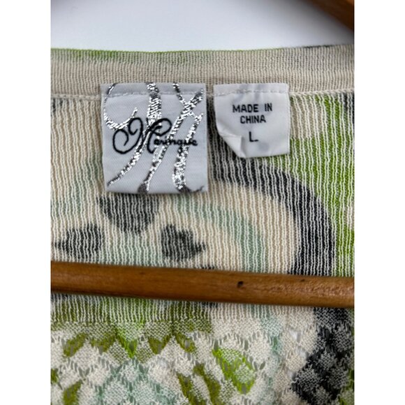 Monique Button Boho Glam Dopamine Dressing Cardigan Green Psychedelic Print Sz L - Picture 3 of 7